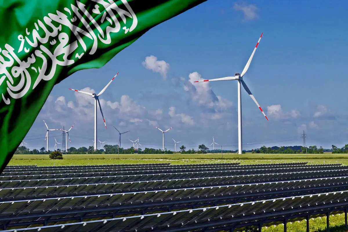 Green hydrogen - Saudi Arabia Flag - Renewables - Wind and Solar
