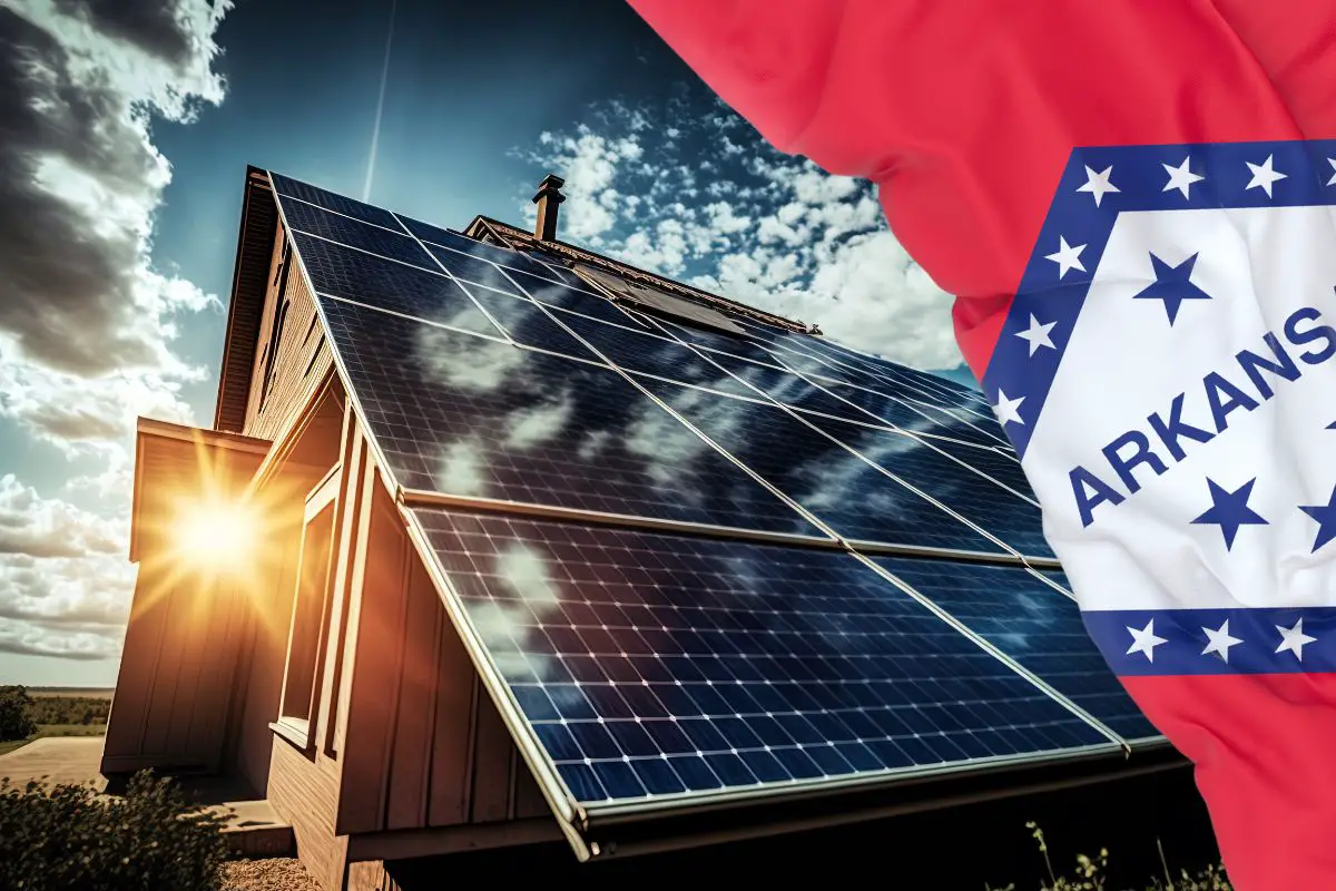 Solar Energy - solar panels on building - Arkansas flag