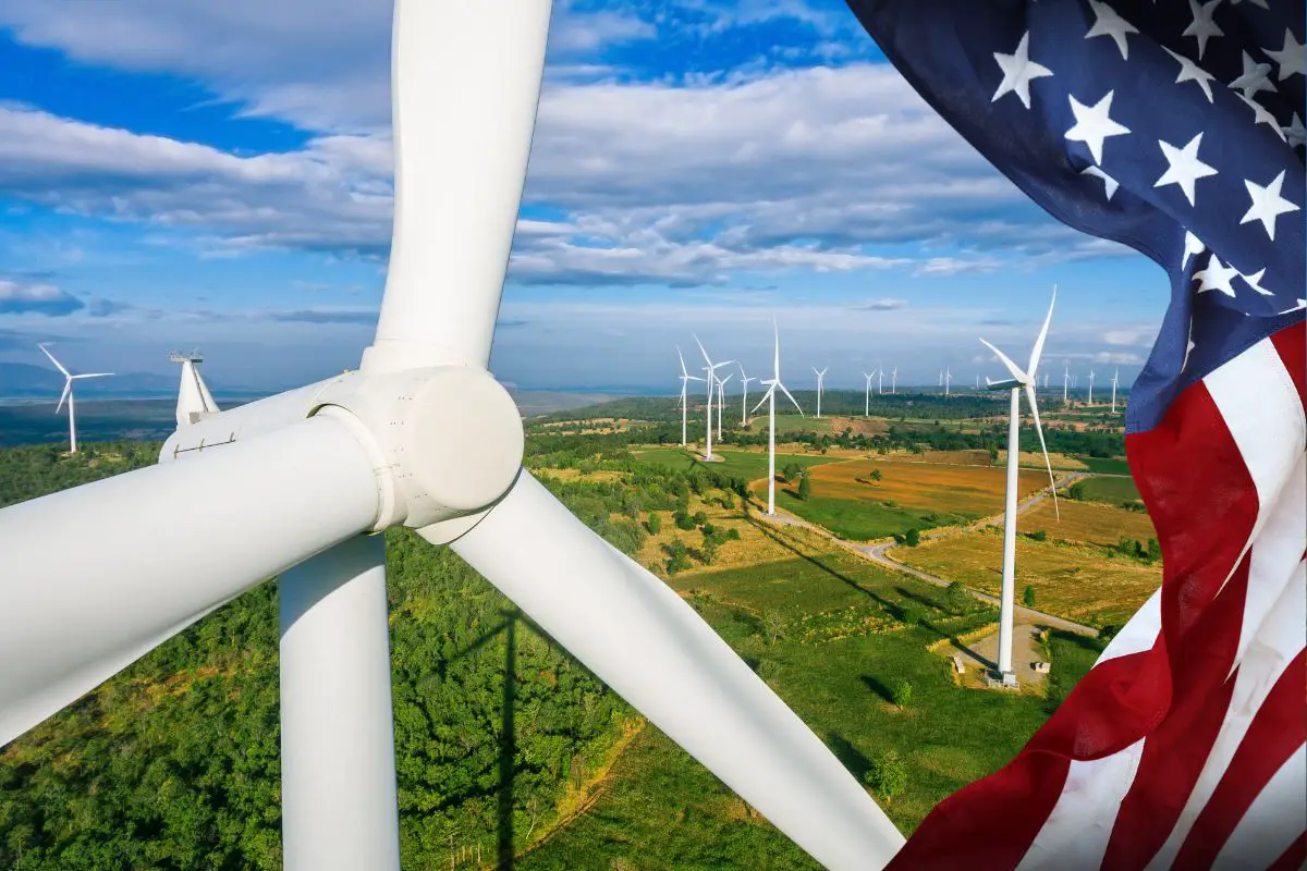 Wind Energy - Turbines in Field - American Flag