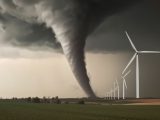 Wind energy - Tornado in field with wind turbines