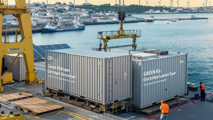 Trina Green Hydrogen shipped its first containerized electrolyser to Porto, Portugal,