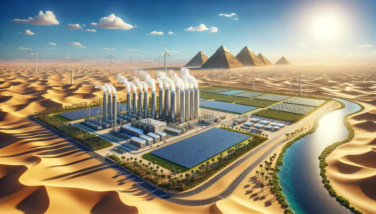Image of Egypt's landscape with green hydrogen production facilities and technologies